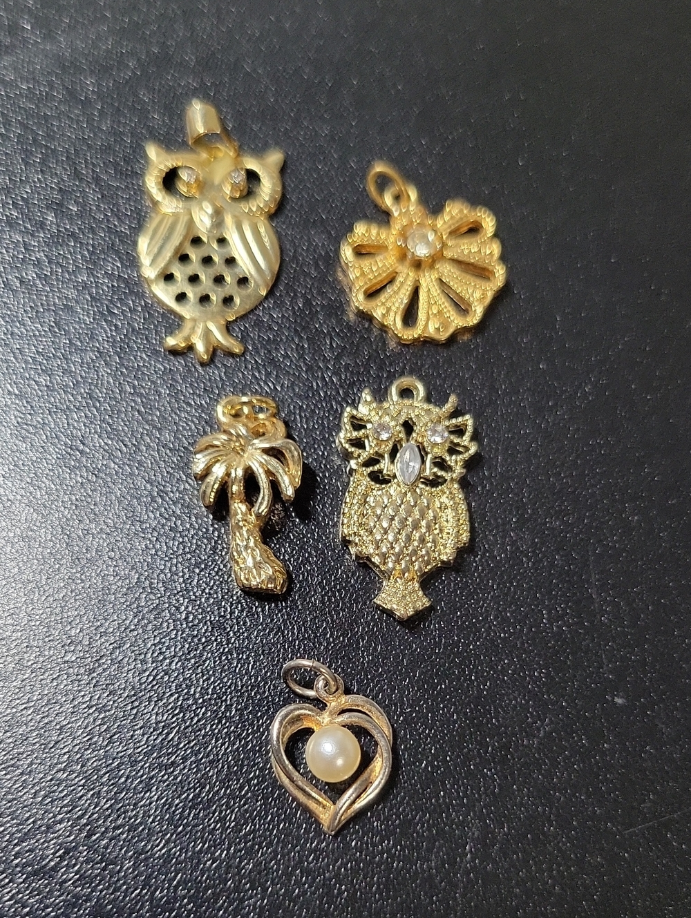 Gold-Tone Owl & Heart Pendant Charms - Set of 5